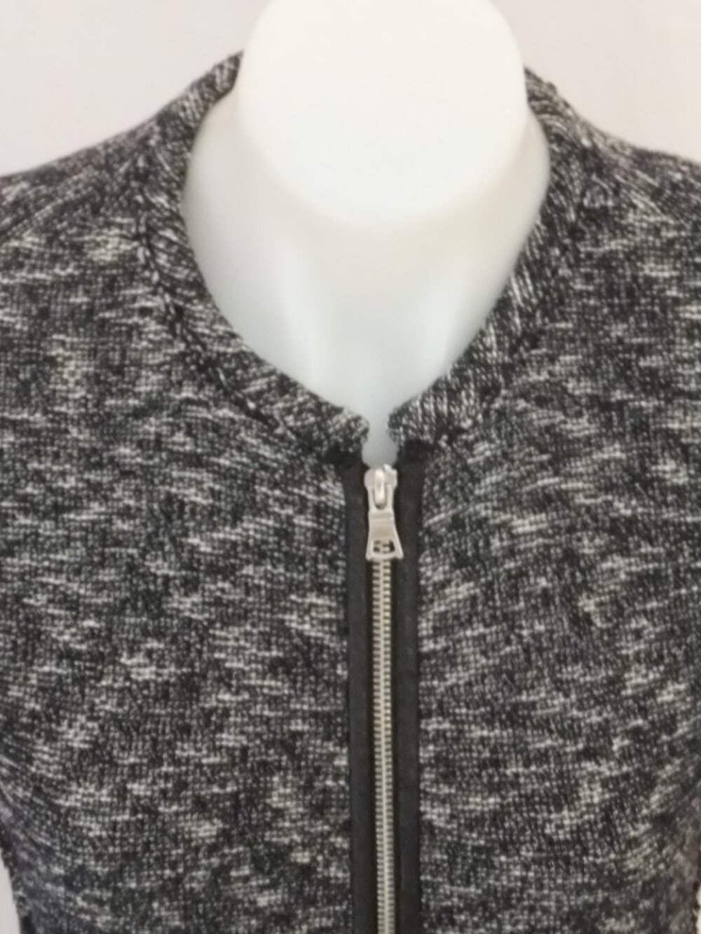 Rebecca Taylor Jacket Womens 4 Full Zip Raw Edges Black White Cotton Blend Lined - Picture 2 of 7